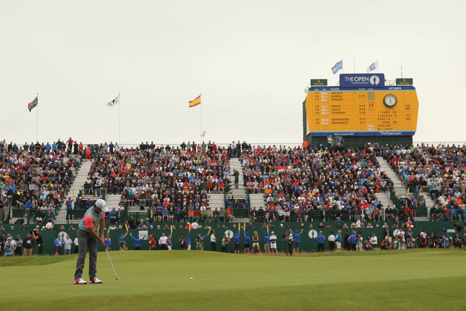 Rory McIlroy playing the final hole of The 143rd Open at Royal Liverpool